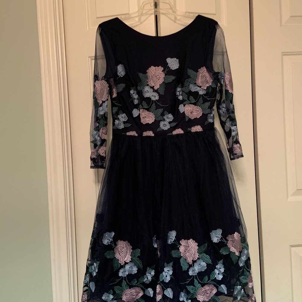 Floral Navy Blue 3/4 length sleeves dress